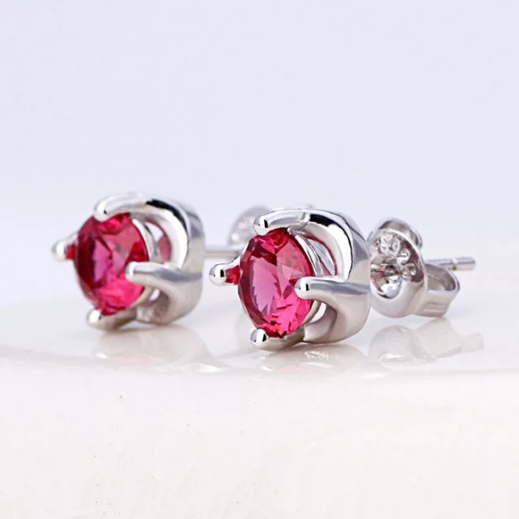NEW 925 Silver Round Pink Sapphire Stud Earrings - Picture 6 of 12